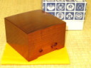 奥山正直作島桑拭漆仕上将棋駒箱落款付/未使用品　紙箱付(KH381)
